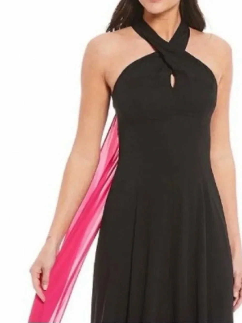 Alex Marie Black Maxi Halter Dress with Hot Pink Back Panel - Picture 2 of 5